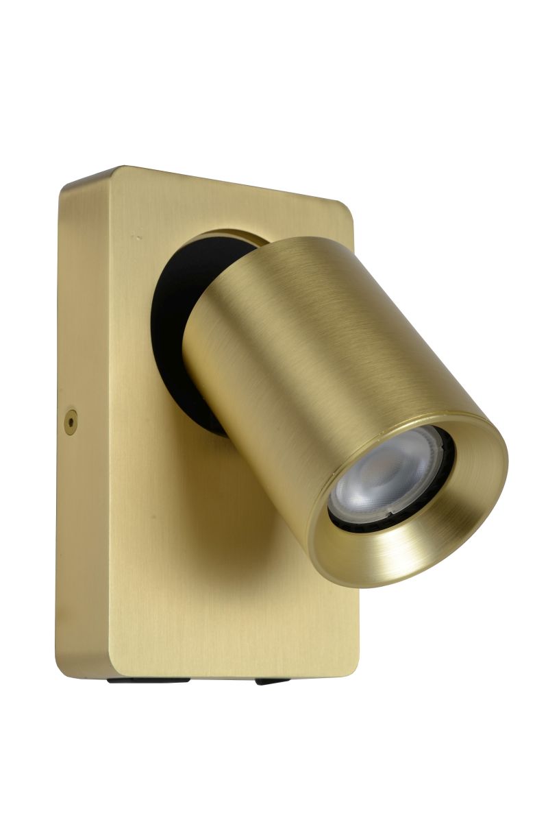 Lucide NIGEL - Nástenné bodové svietidlo - LED Dim. - GU10 - 1x5W 3000K - S nabíjacím bodom USB - Matt Gold / Mosadz